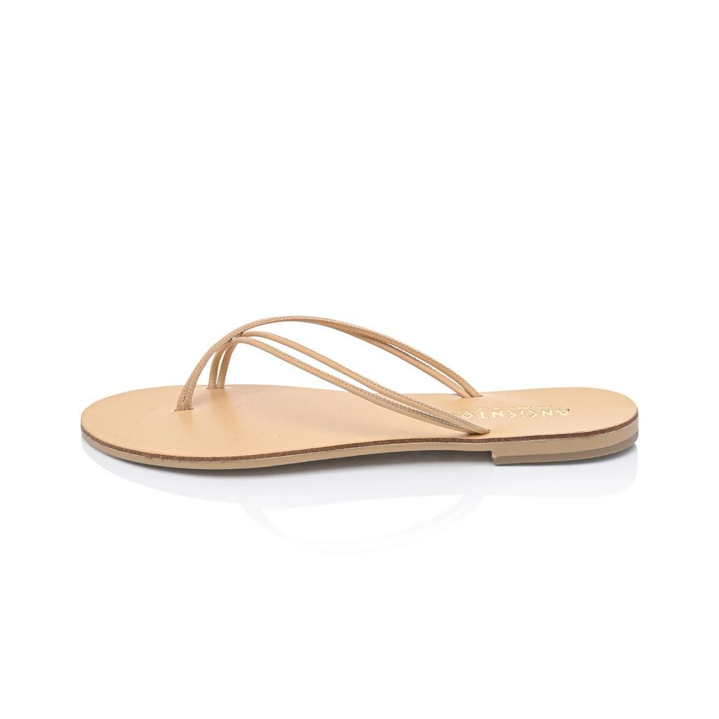 Ancientoo - Aphaea Cord Nude Handcrafted Leather Flip Flop Sandal For Women