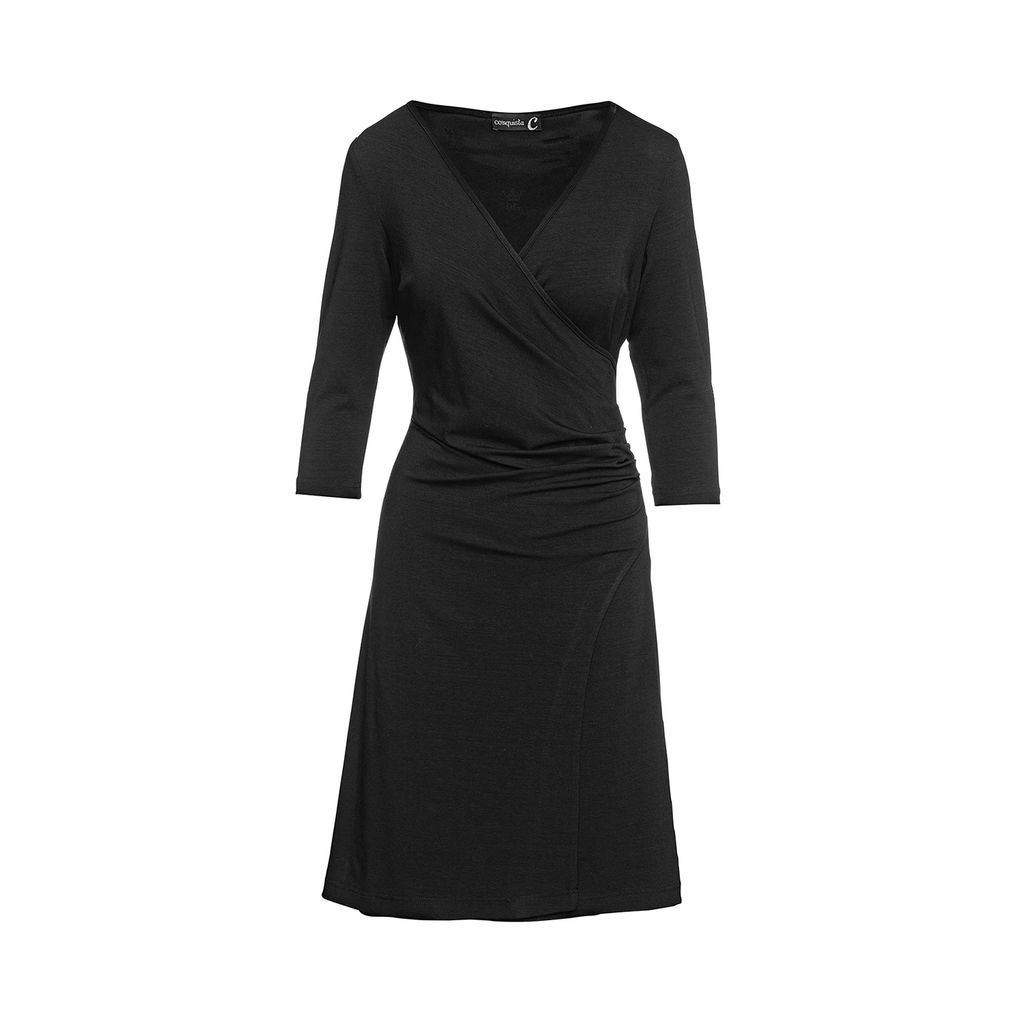 Conquista - Black Faux Wrap Dress In Sustainable Fabric