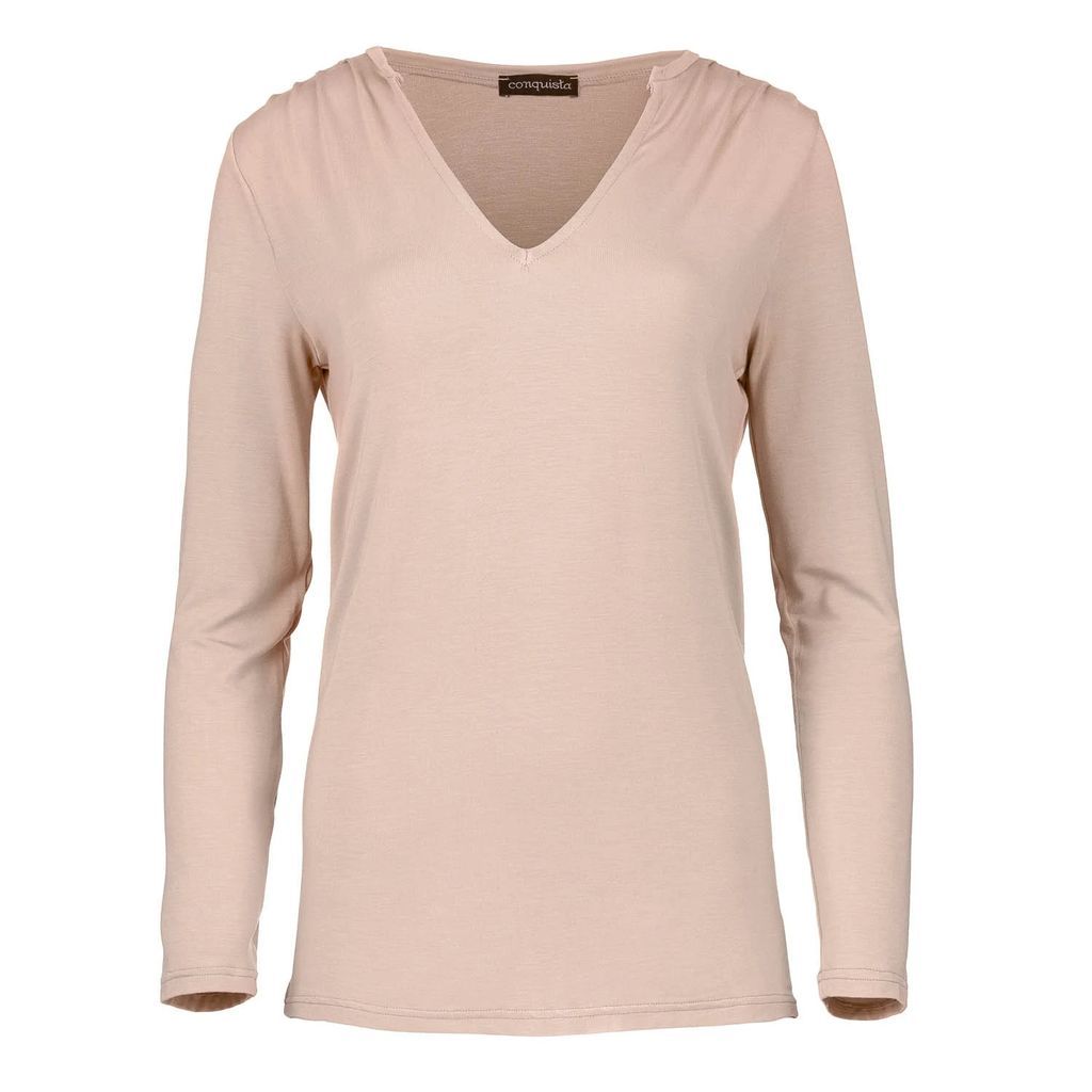 Conquista - Dusty Pink Jersey V-Neck Top