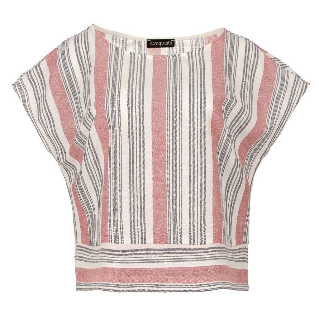 Conquista - Coral Striped Linen Style Top