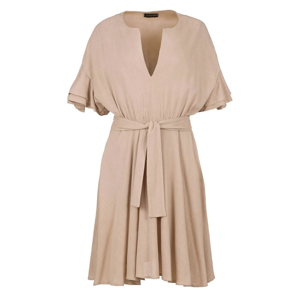 Conquista - Beige Dress With Ruffle Sleeves