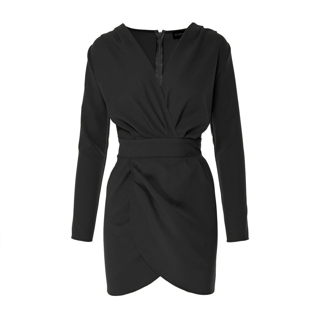 BLUZAT - Black Mini Dress With Draping