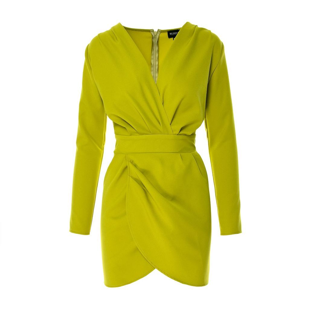 BLUZAT - Lime Mini Dress With Draping