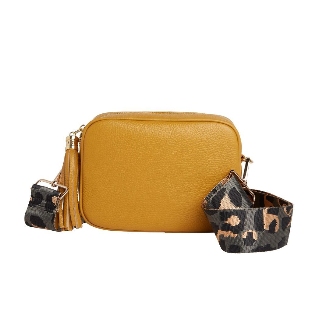 Betsy & Floss - Verona Crossbody Tassel Mustard Bag With Dark Leopard Strap