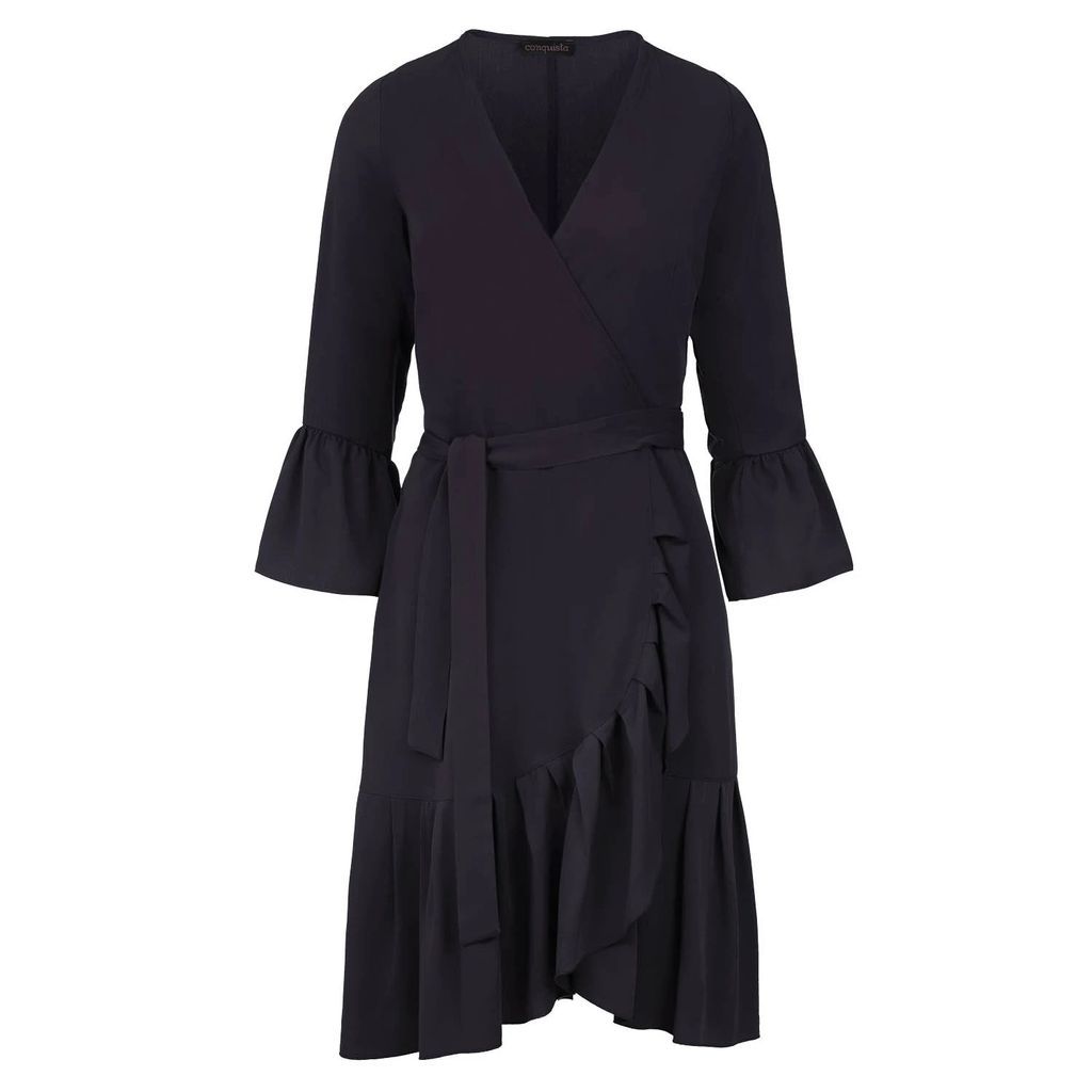 Conquista - Black Wrap Dress Viscose With Bell Sleeves