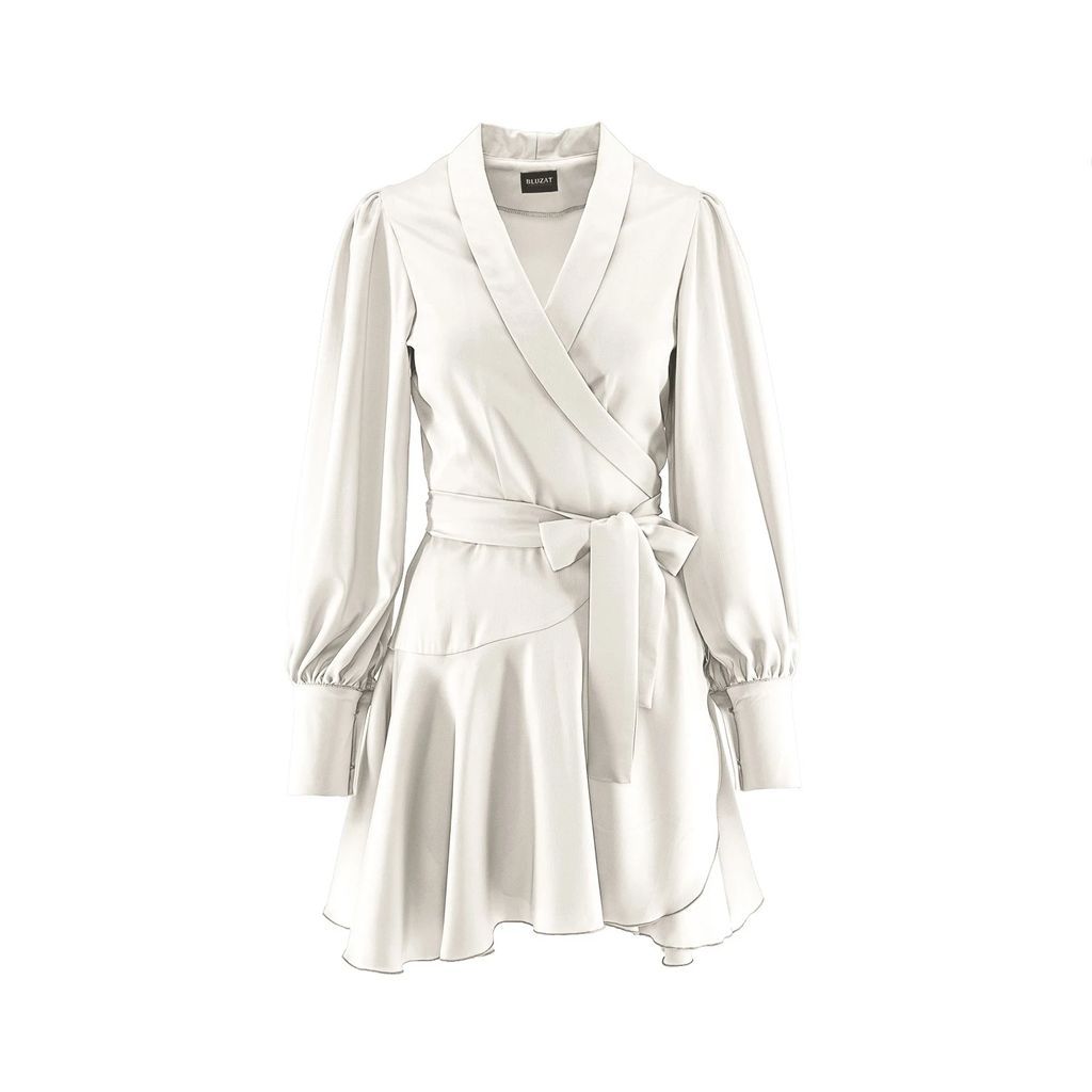 BLUZAT - White Mini Dress With Lapels