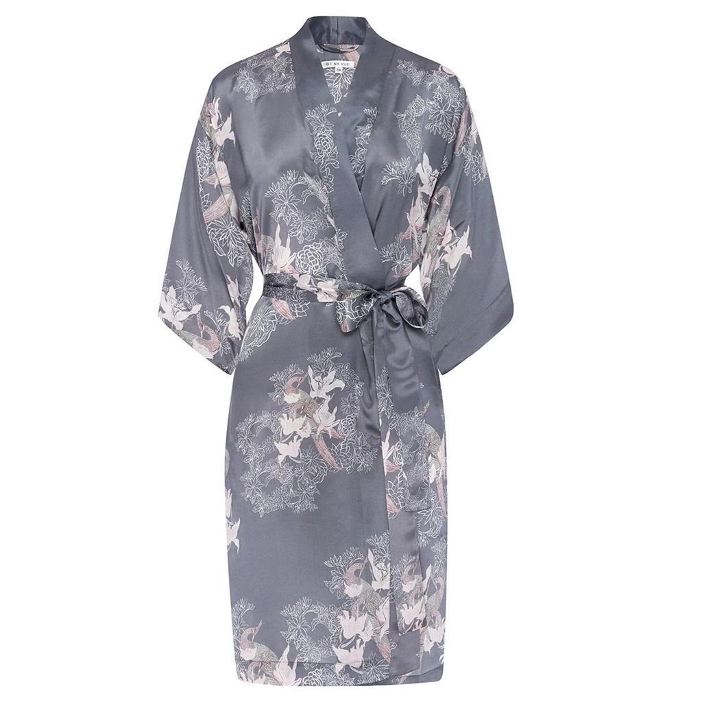 Genevie - Sweet Peas Silk Kimono Robe