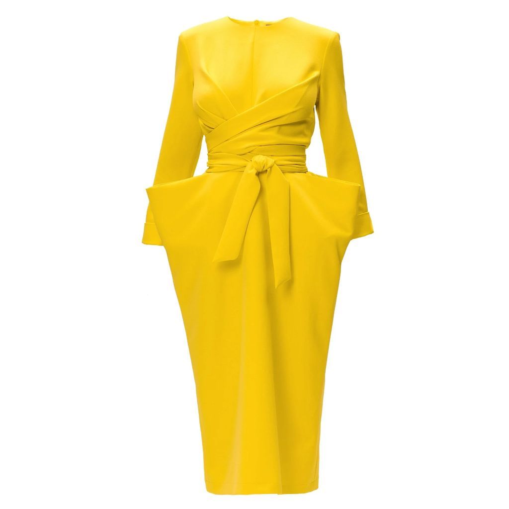 Julia Allert - Yellow Designer Midi Dress With Belt