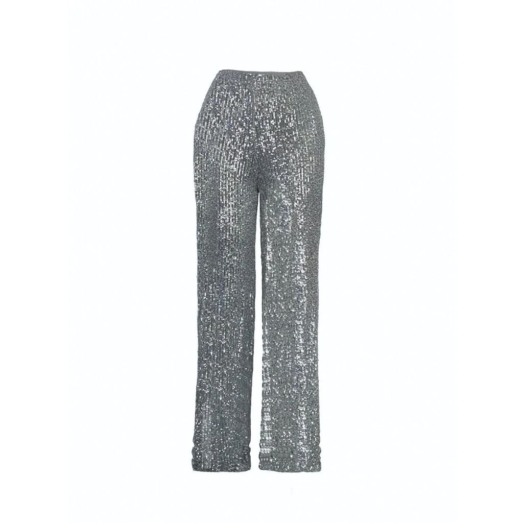 Divalukky - Sequinned Straight Leg Pants In Silver