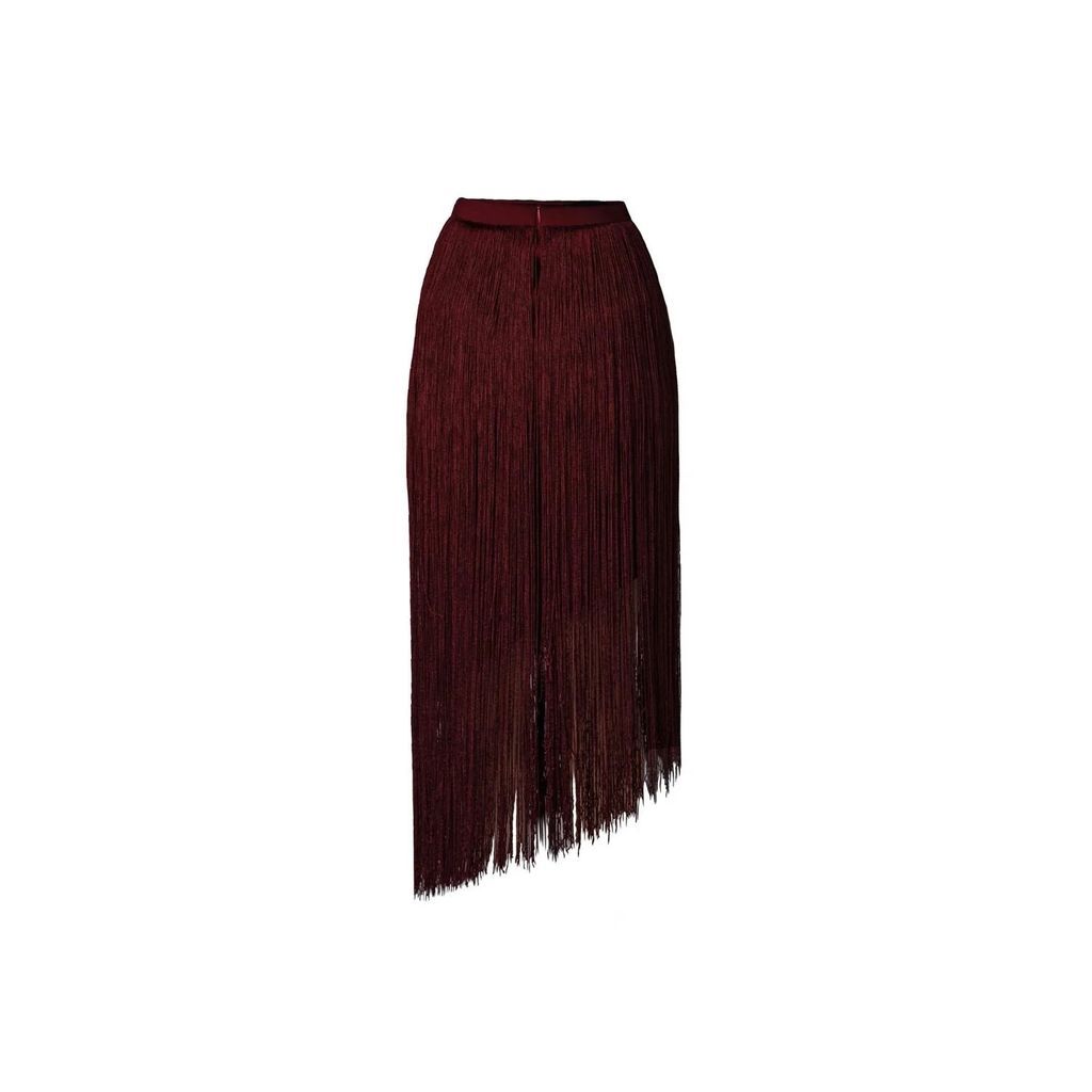 Divalukky - High Waisted Fringe Skirt In Burgundy/Wine Red
