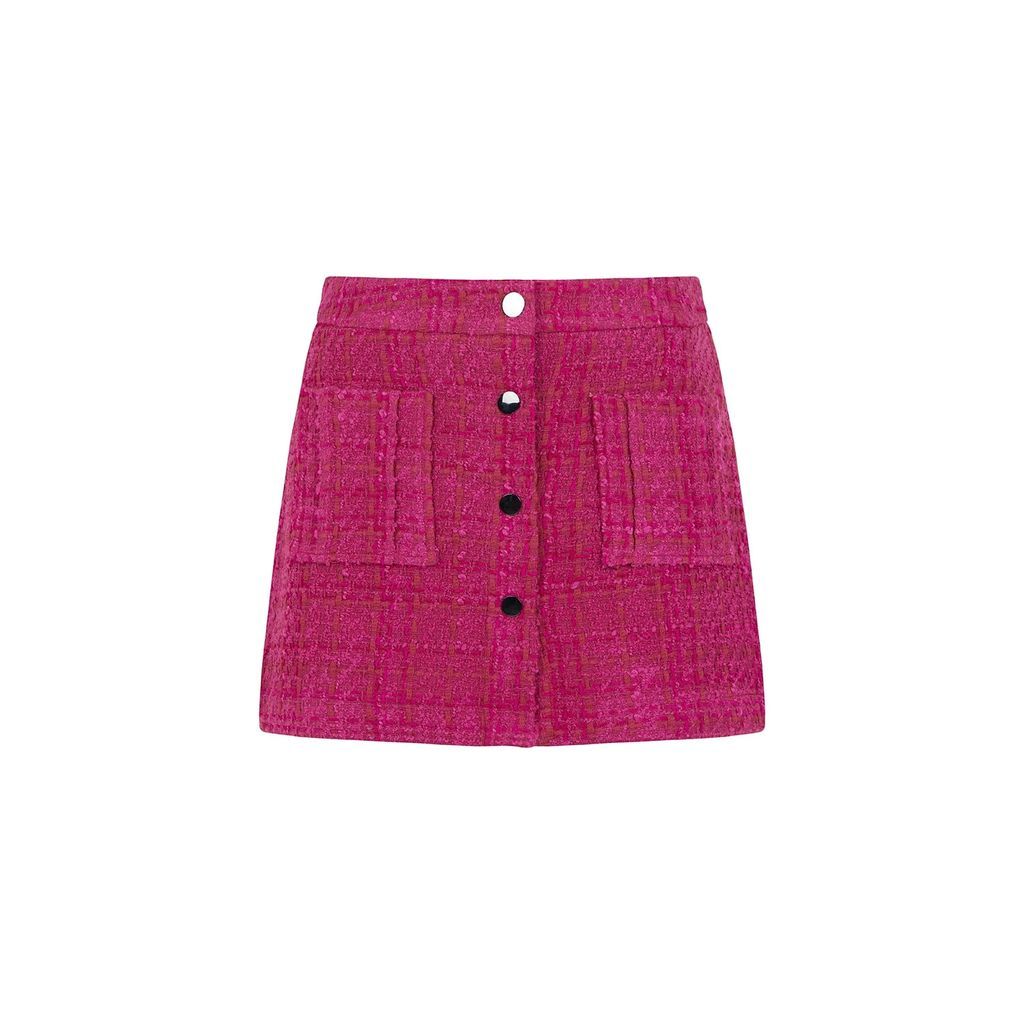 Just Like You - Pink Mini Tweed Skirt With Pocket And Buttons