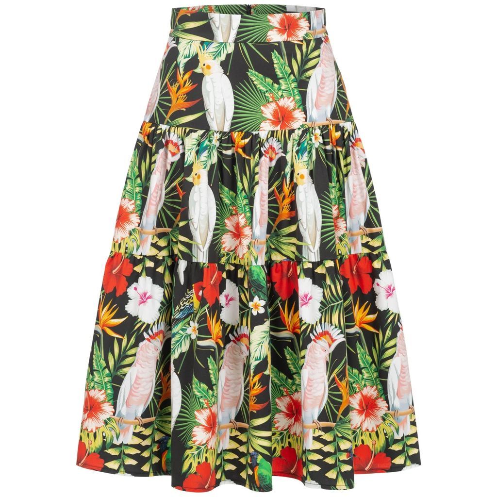 Marianna Déri - Midi Skirt With Parrots Print & Ruffles