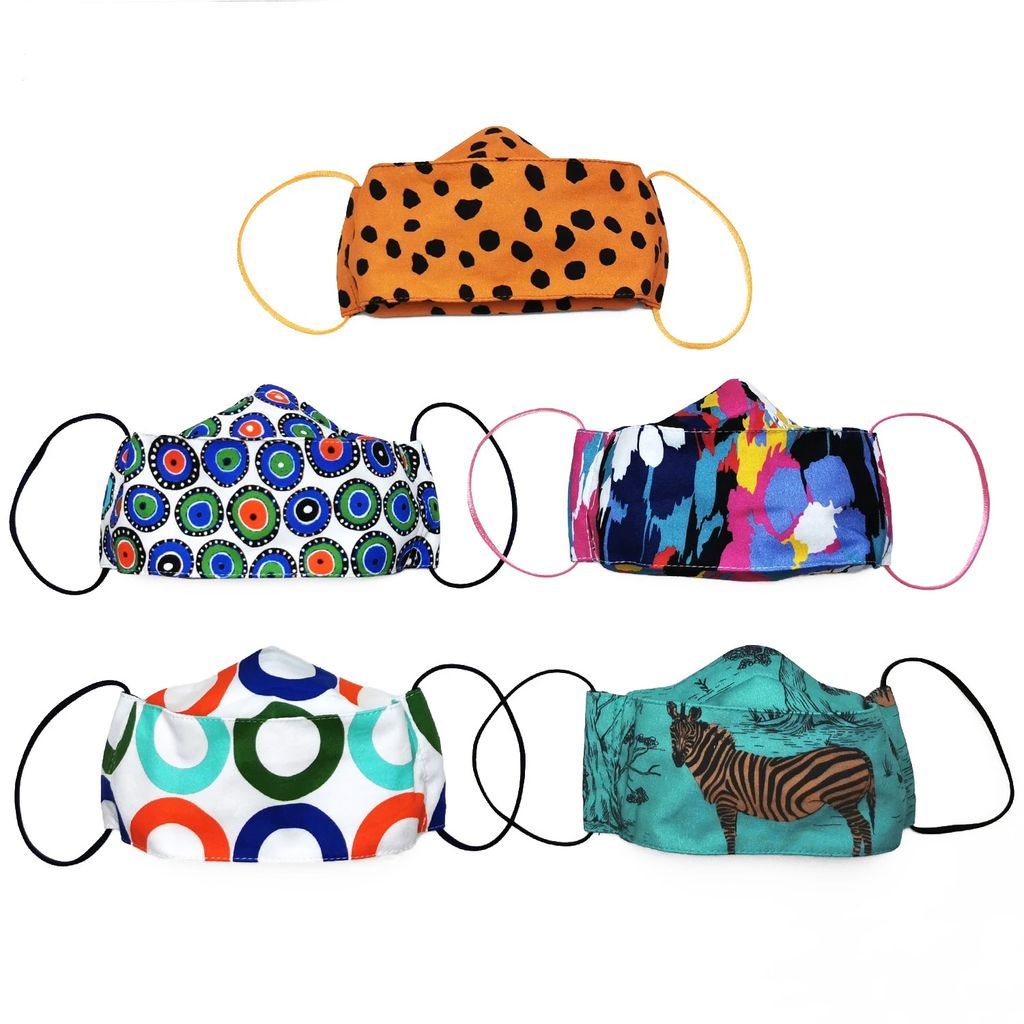 Lalipop Design - 5 Pack Fun & Colorful Triple Layer Cotton Face Masks With Nose Wire Zebra