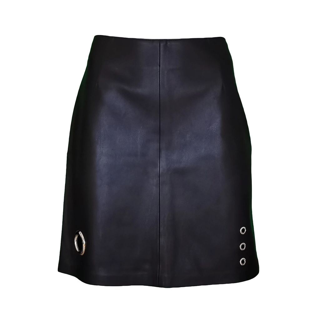 Lalipop Design - Black Vegan Leather Mini Skirt With Eyelets