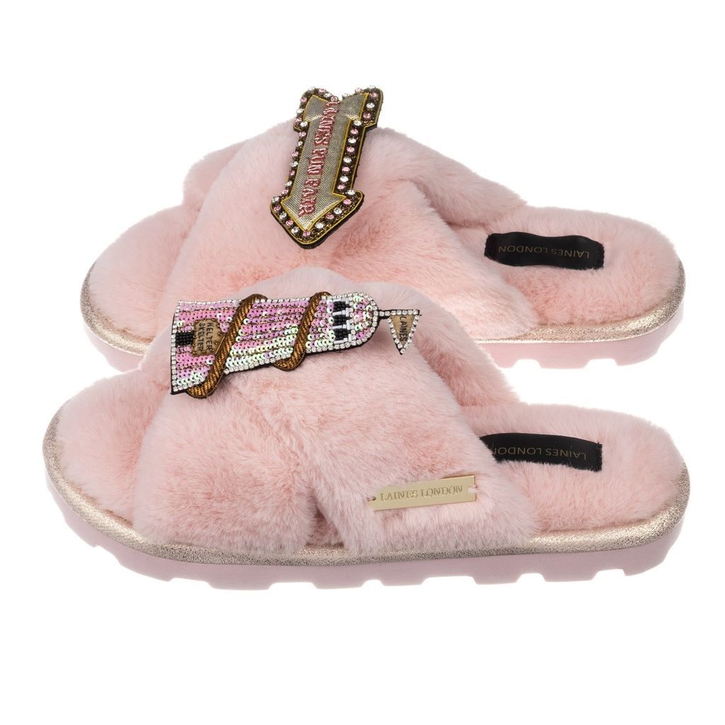 LAINES LONDON - Ultralight Chic Pink Slipper Sliders With Premium Double Helter-Skelter & Sign