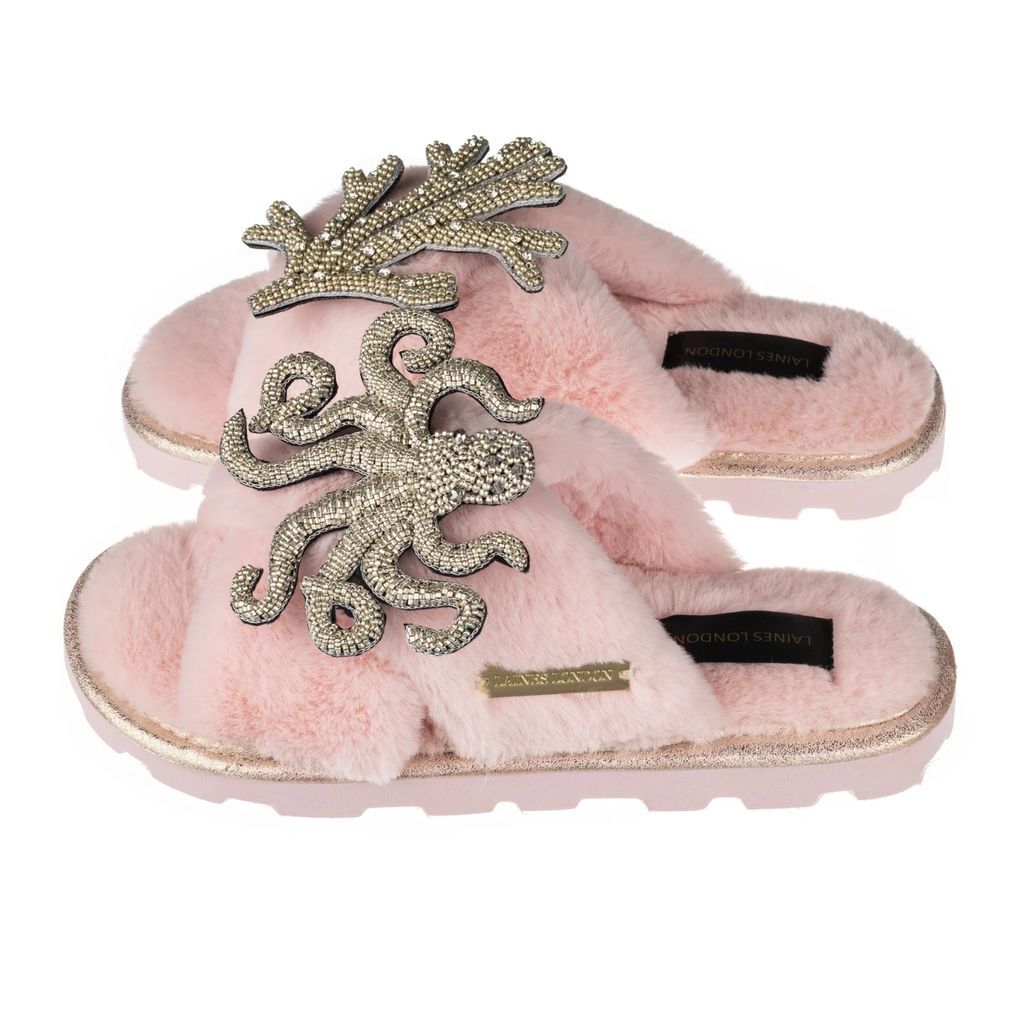 LAINES LONDON - Ultralight Chic Slipper Sliders With Artisan Silver Octopus & Coral - Pink
