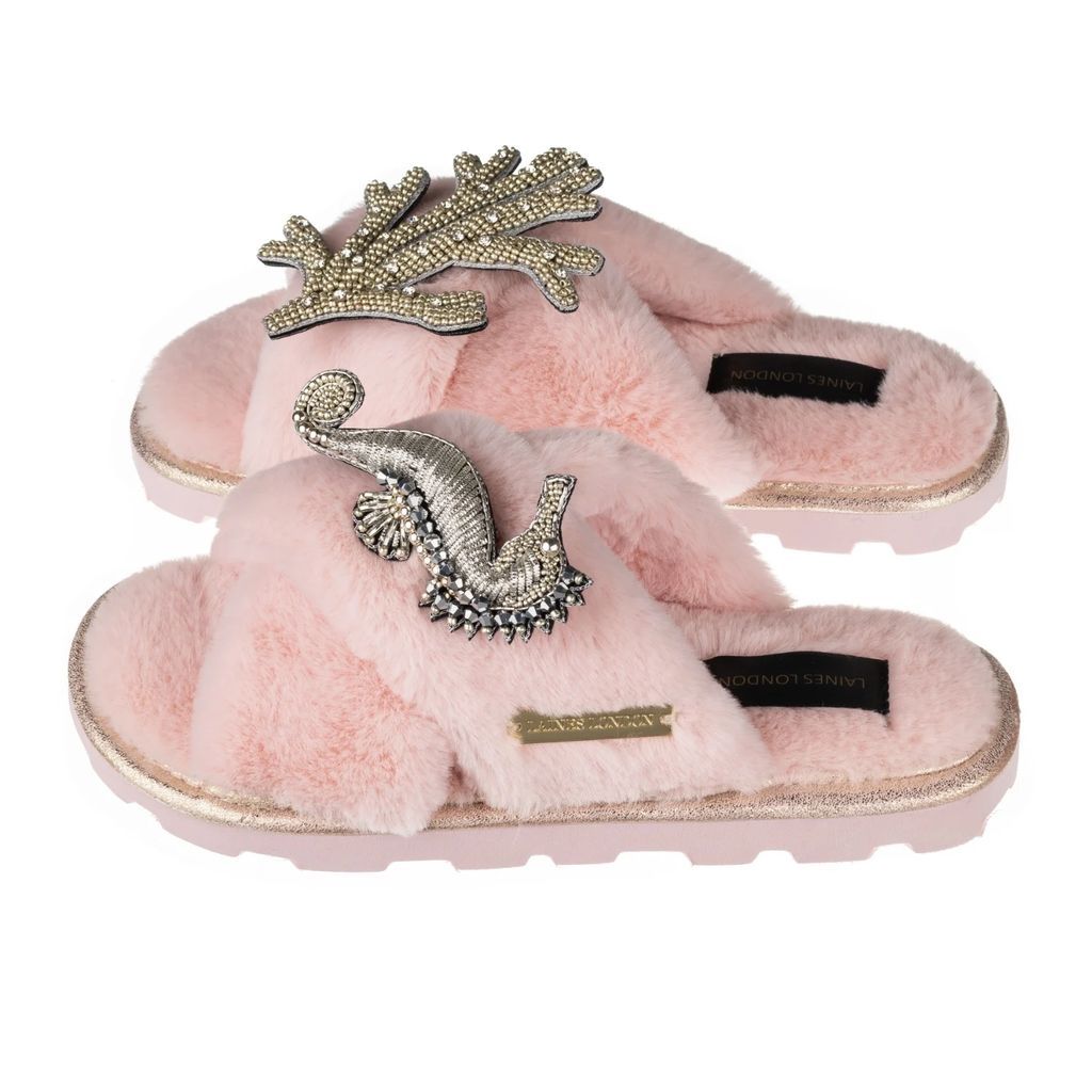 LAINES LONDON - Ultralight Chic Slipper Sliders With Artisan Silver Seahorse & Coral - Pink