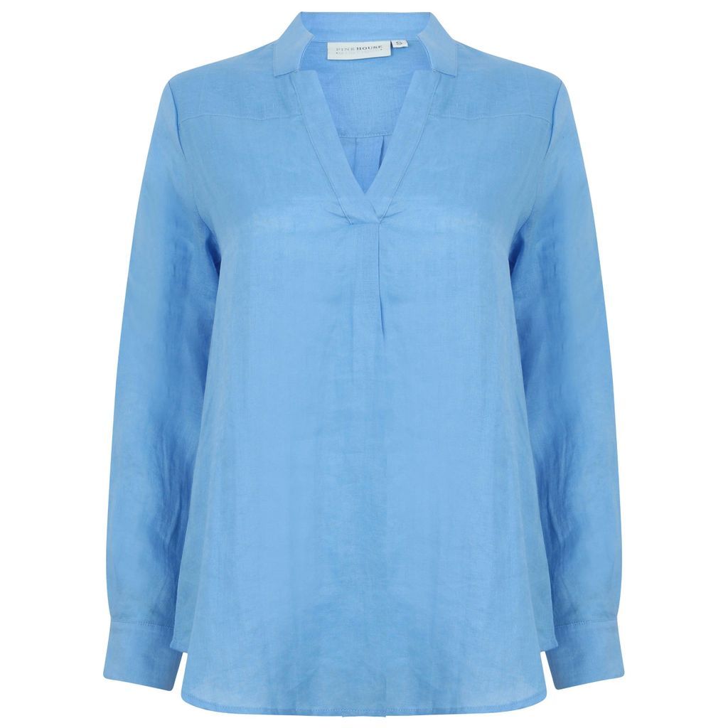 Pink House Mustique - Womens Linen Blouse - French Blue