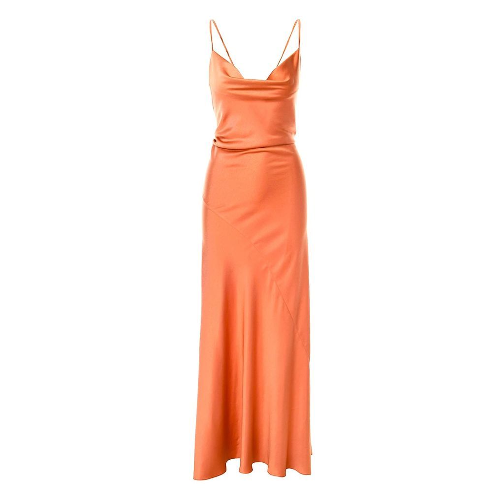 ROSERRY - Tulum Cowl Neck Satin Ankle Dress in Orange