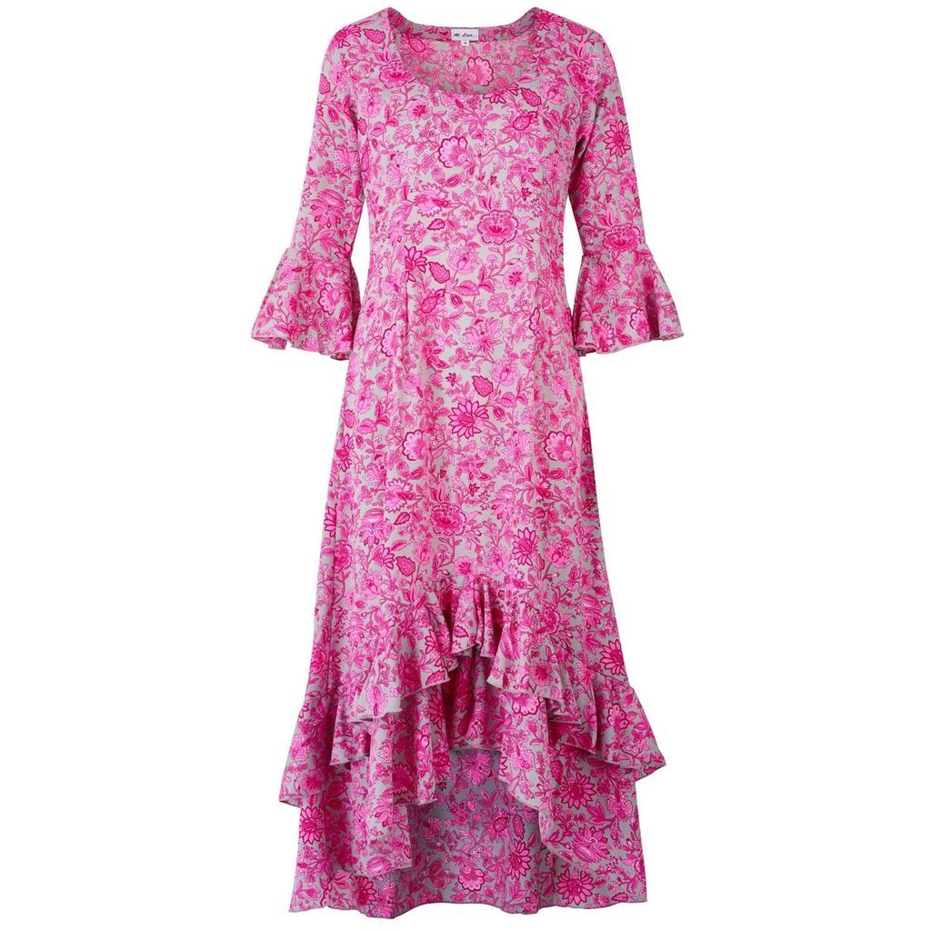 At Last. - Victoria Midi Dress In Grey With Pink Flower