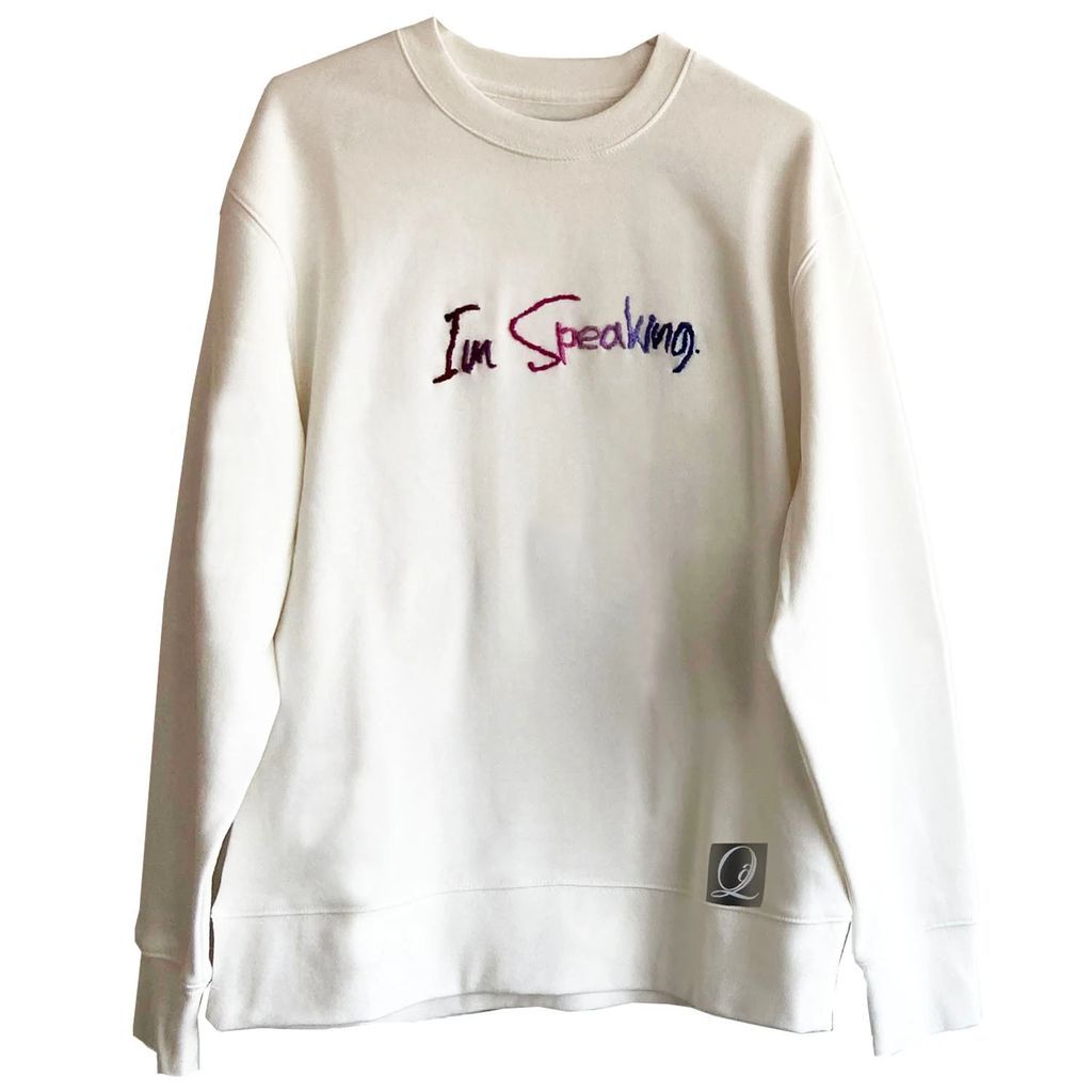 Quillattire - 'Im Speaking' Kamala Harris Embroidered Off White Sweatshirt