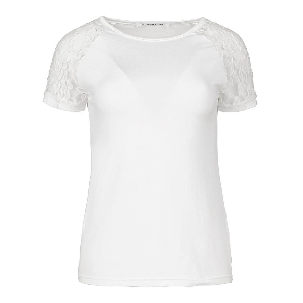Conquista - Ecru Top With Short Lace Sleeves