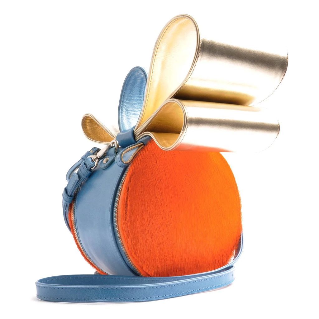 OSTWALD Finest Couture Bags - Bow Masterpiece In Metallic Light Blue Orange & Gold