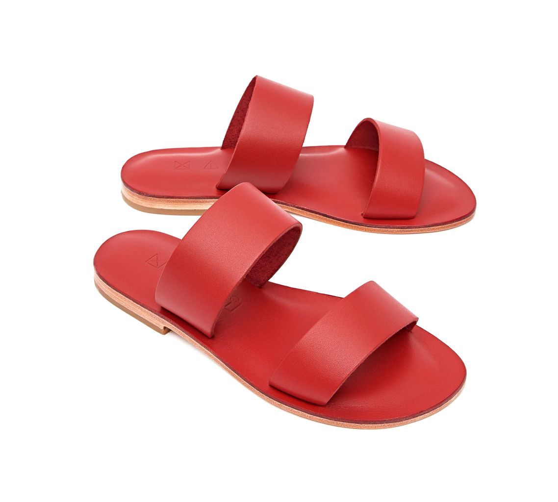 Maki Sandals - Sun Leather Flat Sandals - Red