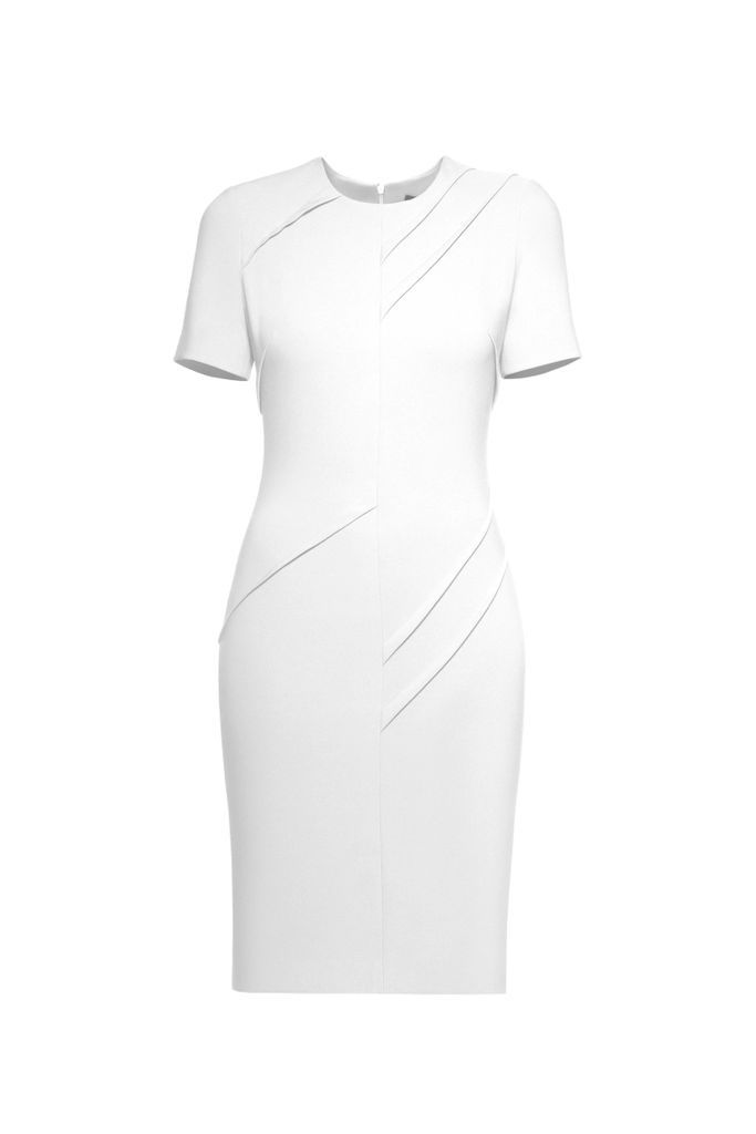L'MOMO - Front Diagonal Pleat Short Sleeve Dress in White