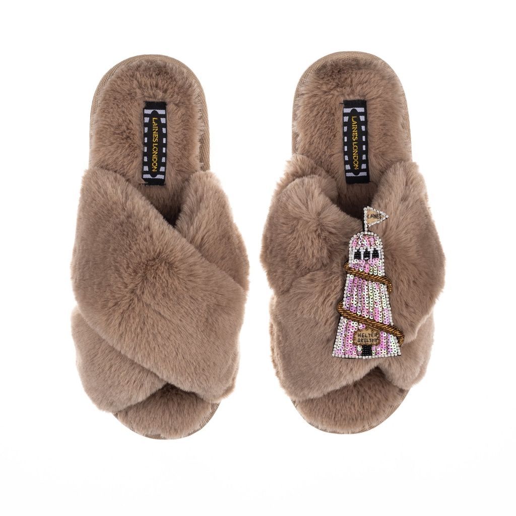 LAINES LONDON - Classic Laines Toffee Slippers With Premium Helta Skelta Brooch