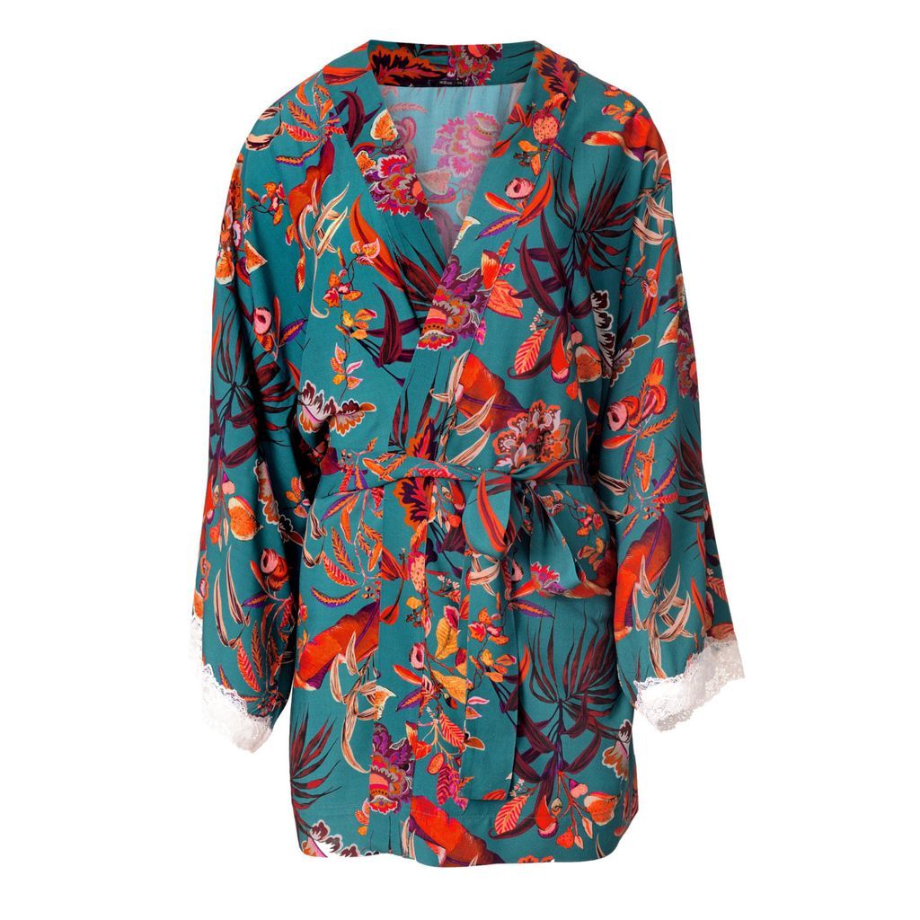 Oh! Zuza night & day - Short Viscose Wrap Robe With Portuguese Print & Lace