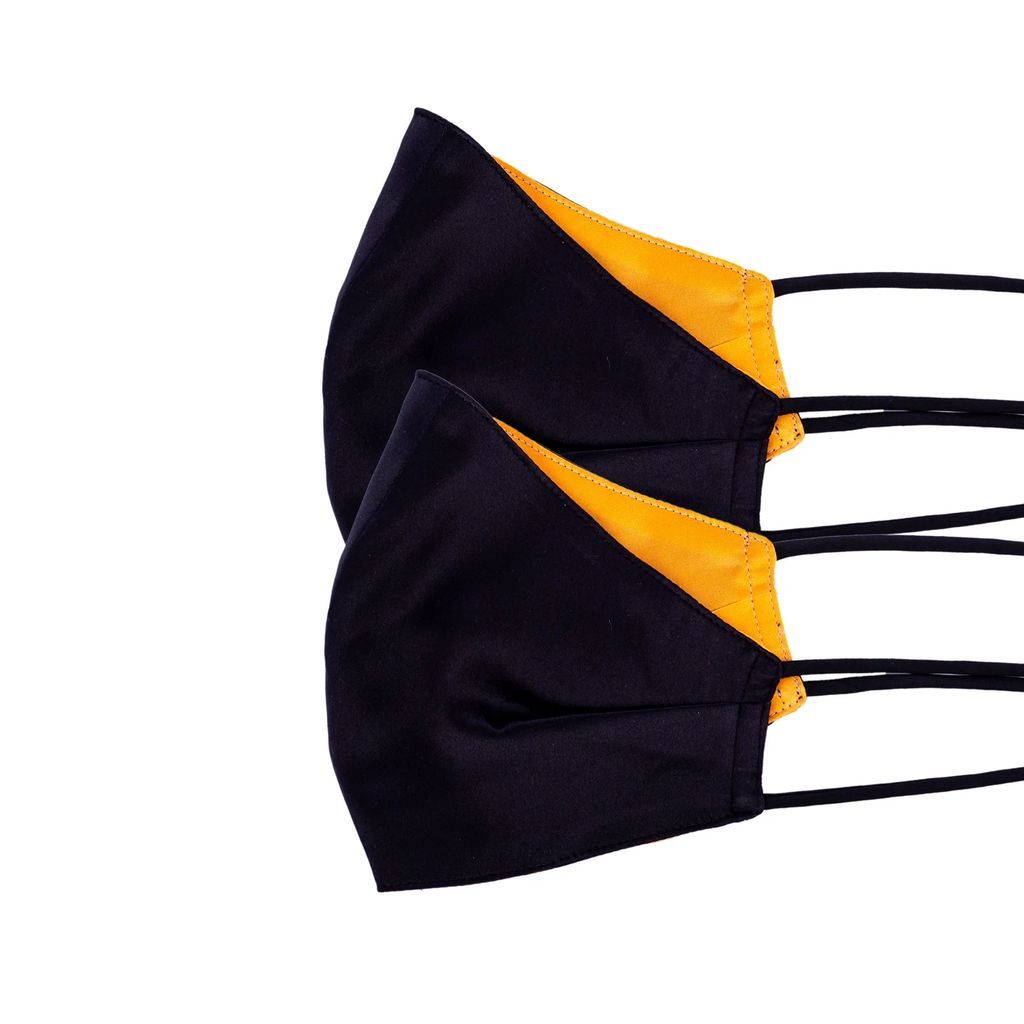 ADELINA RUSU - Pack Of 2 Two-Sided Black & Orange Silk Face Mask