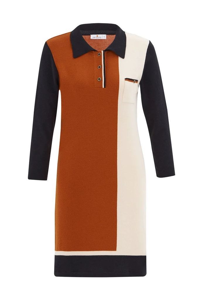 Peraluna - Color Block Polo Neck Midi Knit Dress - Multicolour