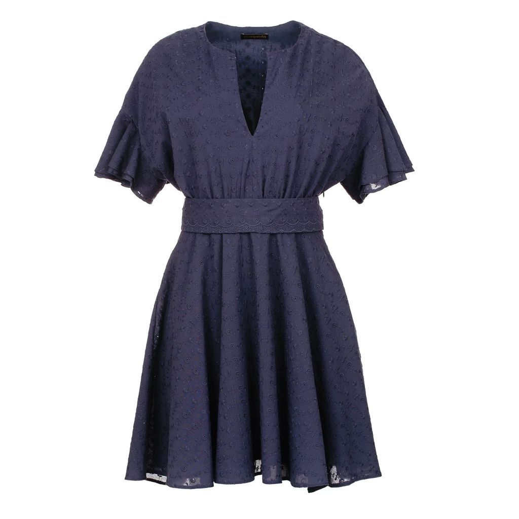 Conquista - Dark Blue Embroidered Dress With Ruffle Sleeves