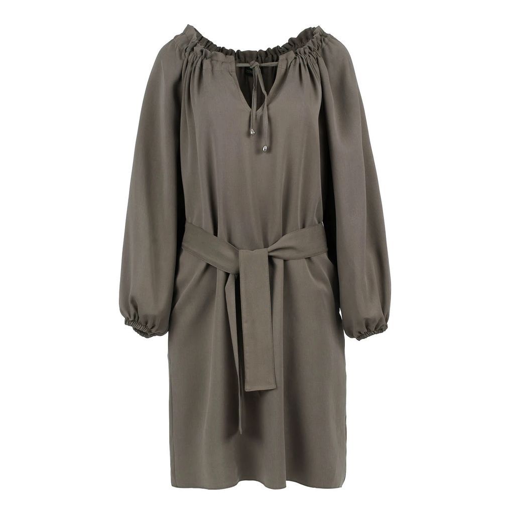 Conquista - Belted Olive Colour Dress With Pockets