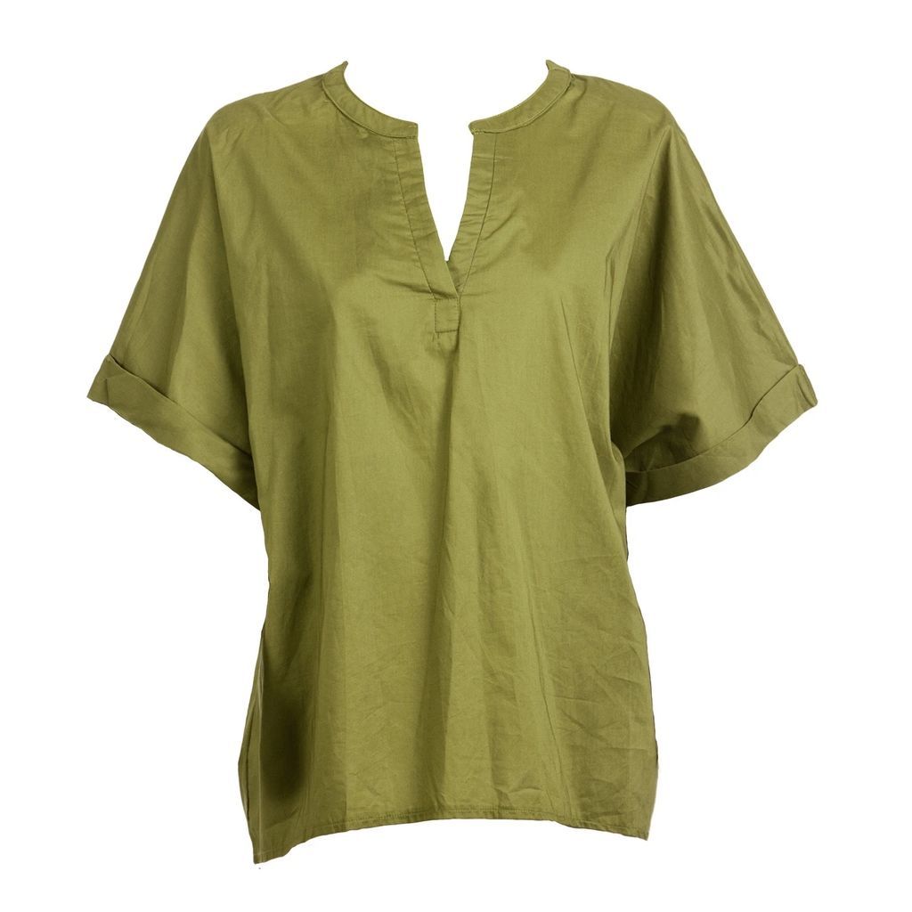 SOHUMAN - Lily Olive Green V-Shaped Neck Shirt