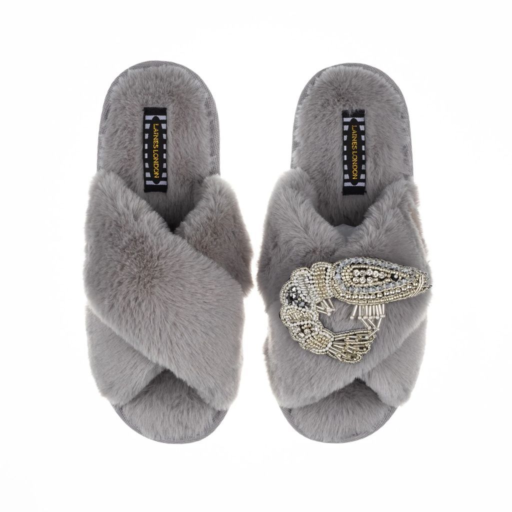LAINES LONDON - Classic Laines Slippers With Artisan Silver Shrimp - Grey