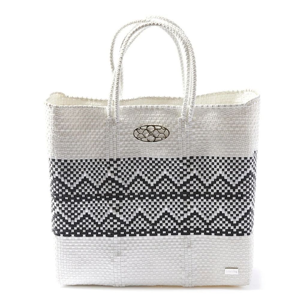 Lolas Bag - Medium White Aztec Stripe Tote Bag
