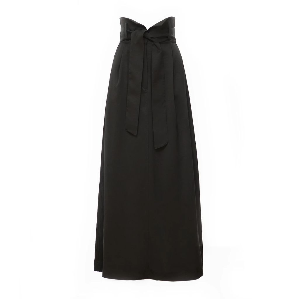 Julia Allert - High Waist A-Line Black Long Skirt With Belt