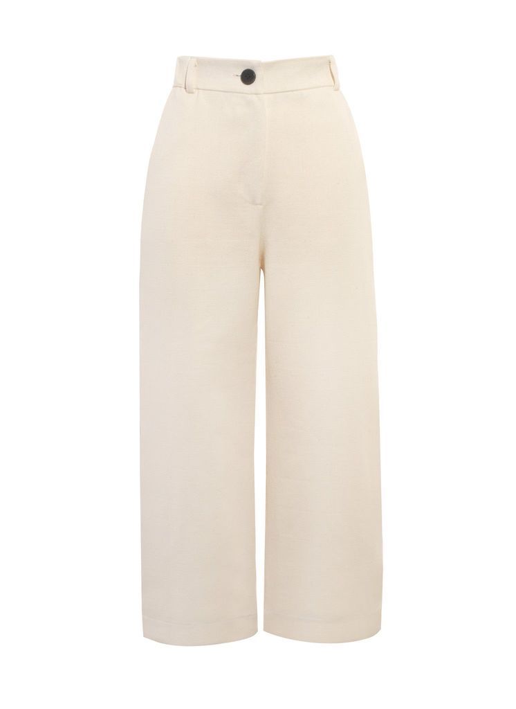 Women's White Organic Cotton Twill Wide Leg Cropped Trouser Medium Onesta