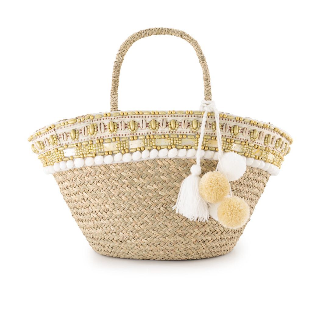 Women's Leni Straw Beach Bag - White OhSun