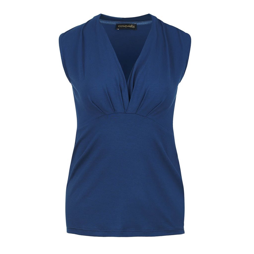 Women's Blue Faux Wrap Sleeveless Top Extra Small Conquista