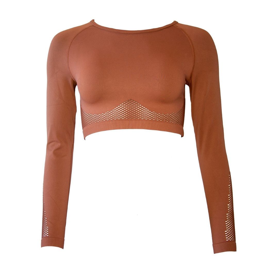 Women's Brown Ally Seamless Long Sleeve Recycled Crop Choco Small Lunalae