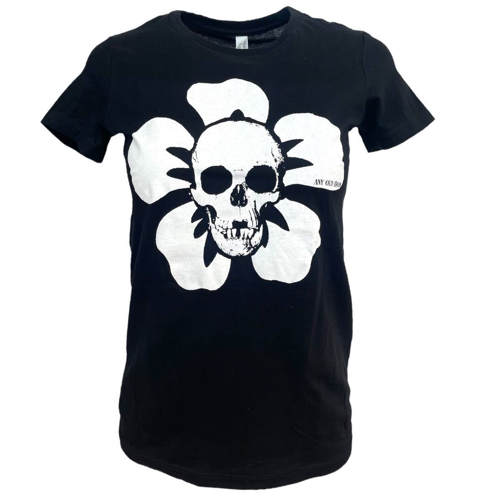 Women's Black Any Old Iron Floral Skull T-Shirt S