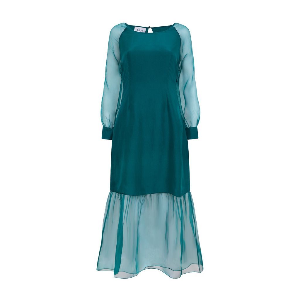 Women's Green Teal Raglan Sleeve Silk Organza Dress Small VAAI