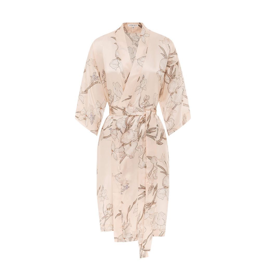 Women's Neutrals Iris May Silk Kimono Robe S/M Genevie