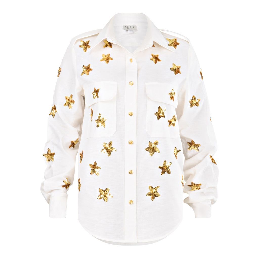 Women's Gold / White Come And Meet Us Starry Shirt Extra Small Bonita Collective
