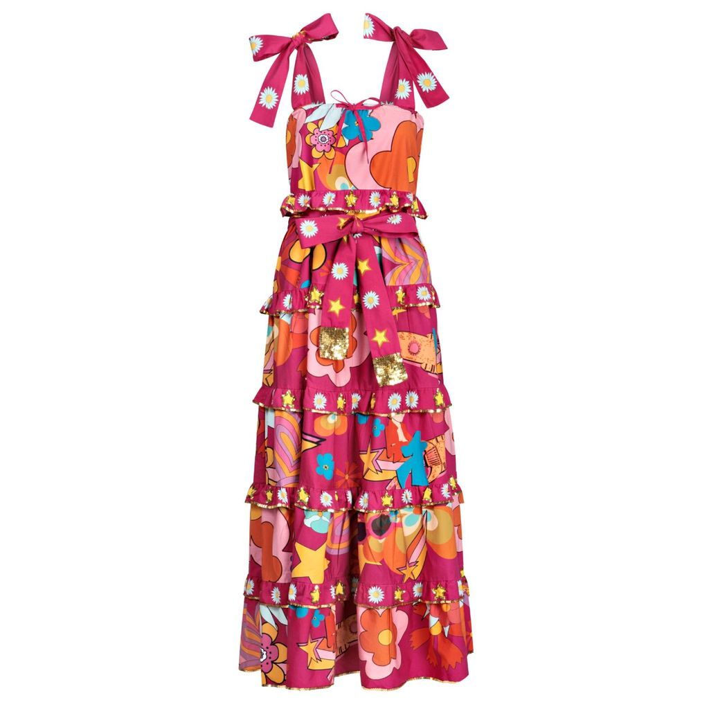 Women's Pink / Purple / Red Touchdown Brings Me Round Scallop Maxi Dress Extra Large Bonita Collective