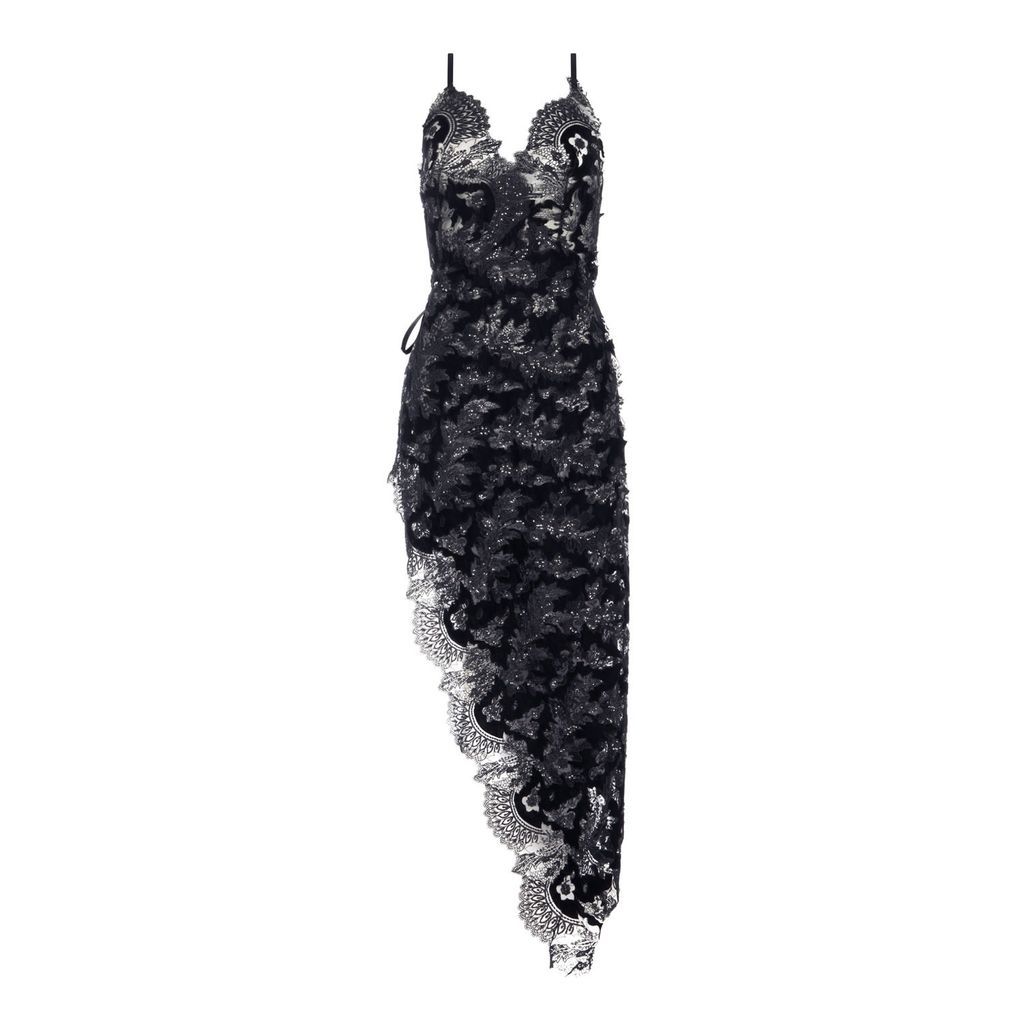Women's Black Chiffon Slip Included In Our Florentina Noir Velvet & Tulle Sheer Beaded Long Dress Extra Small Belle-et-BonBon