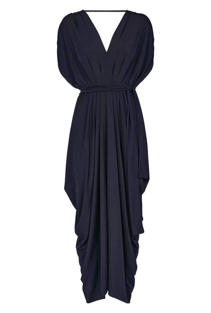 Women's Blue Navy Batwing Pleated Maxi Dress Extra Small James Lakeland